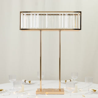 Elegant gold and crystal table lamp on a dining table.
