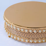 Set of 3 Pearl Beaded Gold Metal Cake Stands, Stackable Round Cupcake Dessert Display Holders