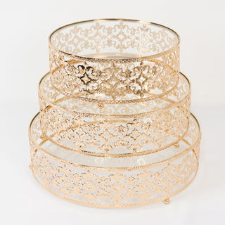 Baroque Gold Metal Cake Stands with Glass Tops Baroque Gold Metal Cake Stands with Glass Tops