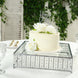 14inch Crystal Beaded Metal Cake Stand with Glass Top – Square Silver Dessert Display Tray