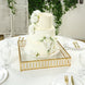 18inch Square Gold Cake Stand with Hanging Crystal Beads and Glass Top – Metal Dessert Display Tray