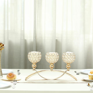 Create Unforgettable Memories with the Gold Crystal Beaded Votive Goblet Candelabra