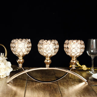 Elegant Gold Crystal Beaded Candle Holder for Stunning Event Decor