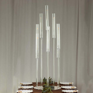 Elevate Your Event with the Stunning 10 Arm Clear Acrylic Cluster Round Pillar Candle Stick Stand Elevate Your Event with the Stunning 10 Arm Clear Acrylic Cluster Round Pillar Candle Stick Stand