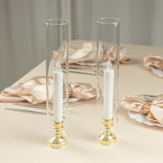 <strong>Timeless Clear Glass Pillar Hurricane Candle Covers </strong>