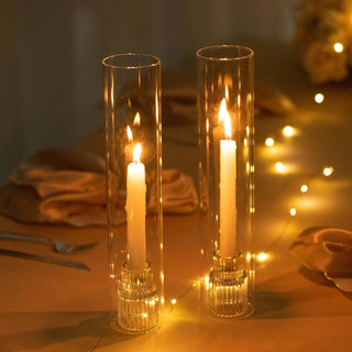<strong>Sleek Clear Glass Candelabra Candle Shades</strong> <strong>Sleek Clear Glass Candelabra Candle Shades</strong>