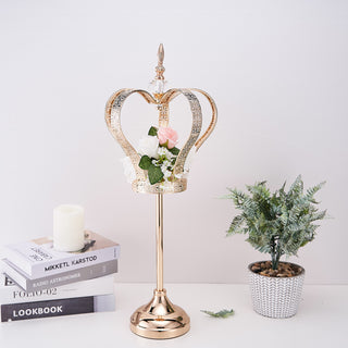 Add a Royal Touch to Your Décor with the 25" Gold Metal Crown Pillar Candle Holder Stand Add a Royal Touch to Your Décor with the 25" Gold Metal Crown Pillar Candle Holder Stand