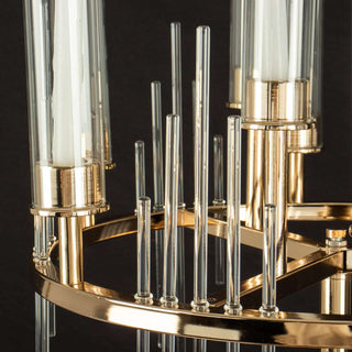 Elegant gold and clear glass chandelier with striking design elements.