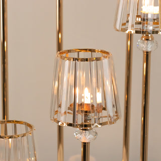 Elegant crystal lamp with golden accents and warm glowing light.