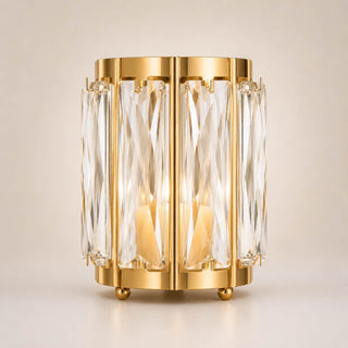 Gold crystal luxury table lamp with cylindrical glass panels