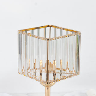 Gold and crystal square table lamp with elegant ribbed design