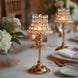 2 Pack Crystal Beaded Candle Holders – 12" Tall Gold Metal Centerpieces with Lamp-Inspired Shade for Tables & Events