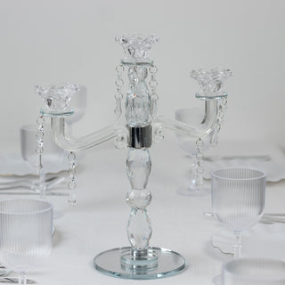 Elegant crystal candelabra centerpiece with glass embellishments