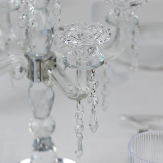 Crystal candelabra with floral cups and dangling beads