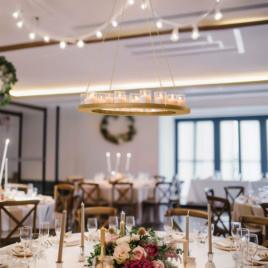 Gold Hanging Metal Floral Chandelier Frame - 24inch Circular Lighting