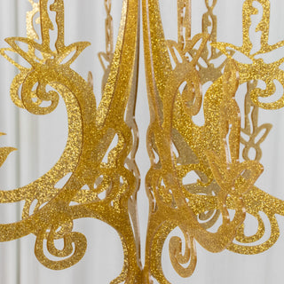 24inch Gold Glittered Acrylic Chandelier Hanging Decor, 3D Interlocking Cutout Design