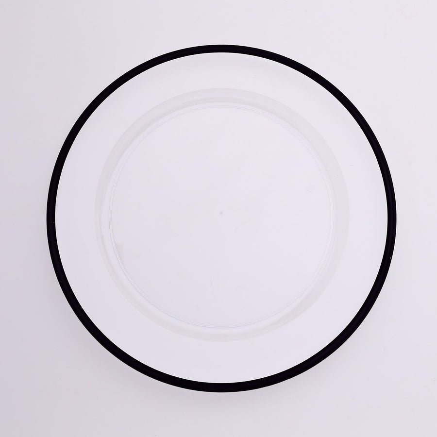 10 Pack Clear Economy Plastic Charger Plates With Black Rim, 12inch Round Dinner Chargers Event