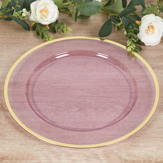 Sophisticated Purple Plastic Charger Plates with Gold Rim: Perfect for Stylish Events Sophisticated Purple Plastic Charger Plates with Gold Rim: Perfect for Stylish Events