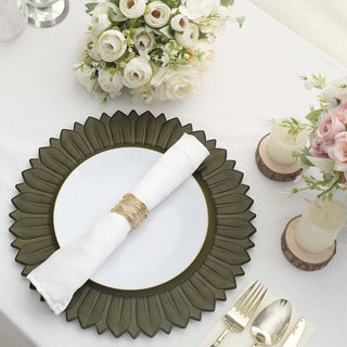 Hassle-Free Dining with Matte Olive Green Sunflower Disposable Charger Plates Hassle-Free Dining with Matte Olive Green Sunflower Disposable Charger Plates