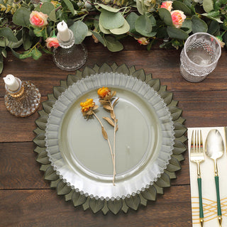 Add Elegance to Your Table with Matte Olive Green Sunflower Disposable Charger Plates