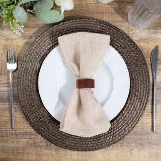 12-Pack Acrylic Round Charger Plates 13inch in Natural Brown with Rattan-Like Design