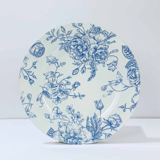 <strong>White Light Blue Floral Acrylic Charger Plates with Elegant French Toile Design</strong> <strong>White Light Blue Floral Acrylic Charger Plates with Elegant French Toile Design</strong>