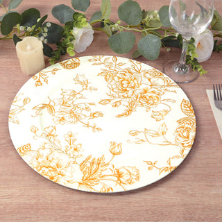 <strong>Elegant White Gold Floral French Toile Acrylic Charger Plates</strong> <strong>Elegant White Gold Floral French Toile Acrylic Charger Plates</strong>