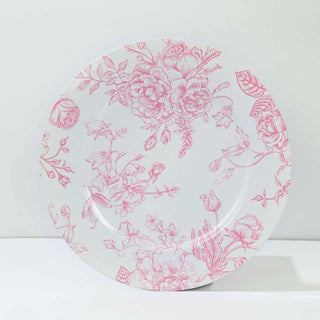 <strong>White Pink Floral Acrylic Charger Plates with Elegant French Toile Design</strong> <strong>White Pink Floral Acrylic Charger Plates with Elegant French Toile Design</strong>