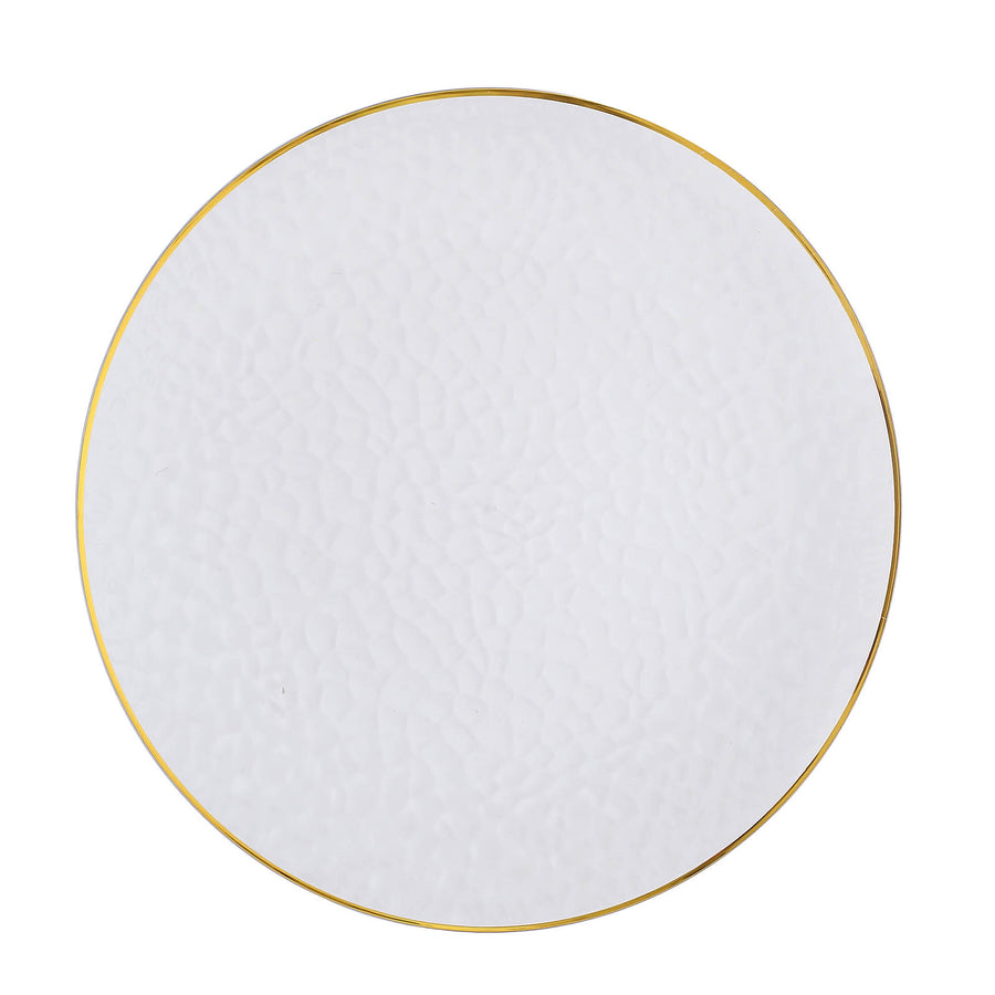 6 Pack | 13inch Clear Hammered Design Disposable Charger Plates With Gold Rim#whtbkgd