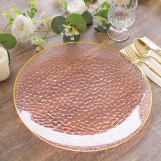 Versatile and Practical Transparent Blush Hammered Disposable Charger Plates Versatile and Practical Transparent Blush Hammered Disposable Charger Plates