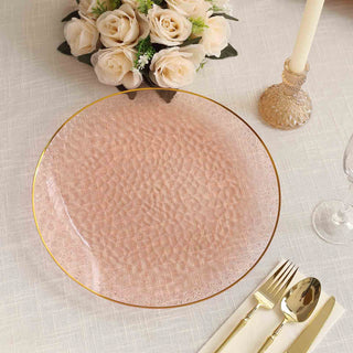 Add Elegance to Your Table with Transparent Blush Hammered Disposable Charger Plates Add Elegance to Your Table with Transparent Blush Hammered Disposable Charger Plates