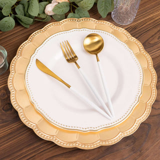 Create a Luxurious Atmosphere with Scalloped Rim Metallic Gold Charger Plates Create a Luxurious Atmosphere with Scalloped Rim Metallic Gold Charger Plates