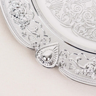 Versatility and Durability in Silver Floral Embossed Charger Plates Versatility and Durability in Silver Floral Embossed Charger Plates