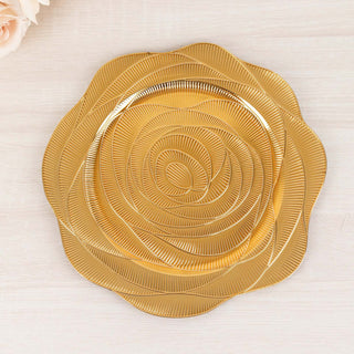 <strong>Metallic Gold Ribbed Rose Acrylic Charger Plates </strong> <strong>Metallic Gold Ribbed Rose Acrylic Charger Plates </strong>
