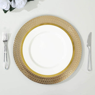 <span>Exquisite Gold Acrylic Charger Plates with Wheat Pattern Rim</span> <span>Exquisite Gold Acrylic Charger Plates with Wheat Pattern Rim</span>