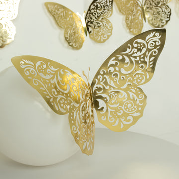 10 Pack Metallic Gold Foil Large 3D Butterfly Wall Stickers, 8"x12" Butterfly Paper Charger Placemat