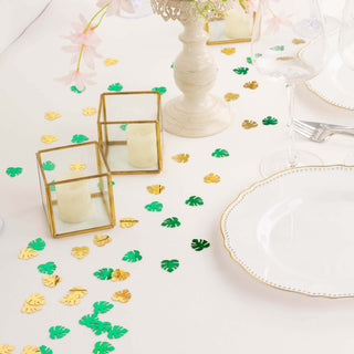Elevate Your Event Decor with Metallic Green and Gold Tropical Palm Leaf Table Confetti Elevate Your Event Decor with Metallic Green and Gold Tropical Palm Leaf Table Confetti
