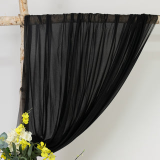 <strong>Light-Diffusing Black Sheer Backdrop Drape with a Soft Shimmer Finish</strong> <strong>Light-Diffusing Black Sheer Backdrop Drape with a Soft Shimmer Finish</strong>
