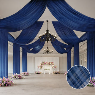 Beautiful Navy Blue Sheer Ceiling Drapery To Upgrade Your Venue Beautiful Navy Blue Sheer Ceiling Drapery To Upgrade Your Venue