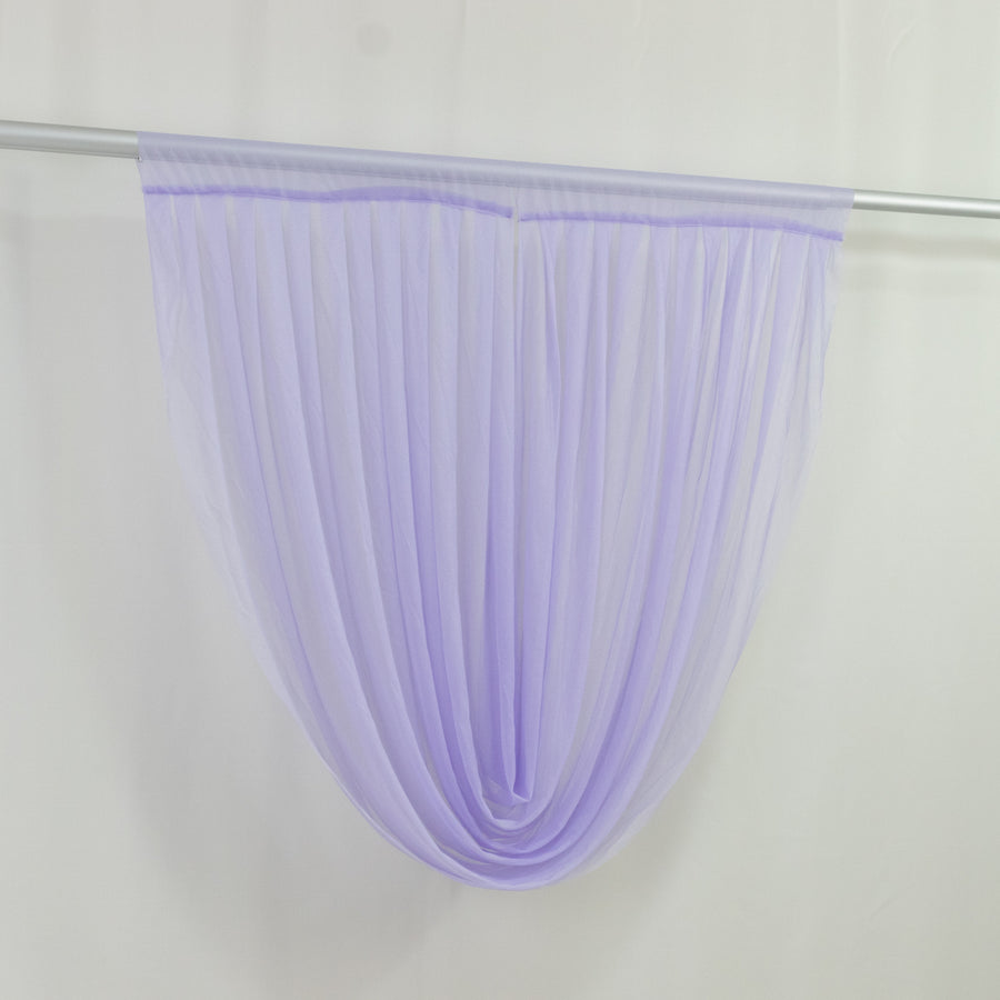 Lavender sheer curtain panel hanging on rod