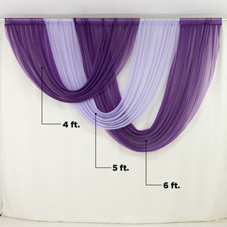 Purple and lavender drapery curtain display for home decor inspiration.