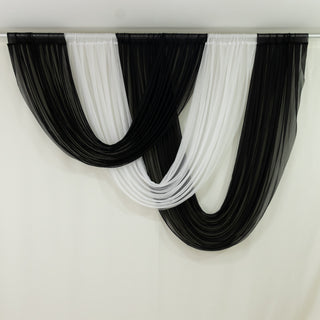 Black and white draped sheer curtains
