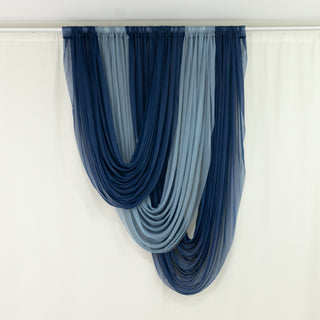 Navy and light blue draped fabric curtain