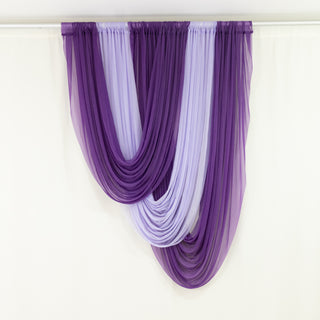 Purple and lavender sheer drapery hanging elegantly