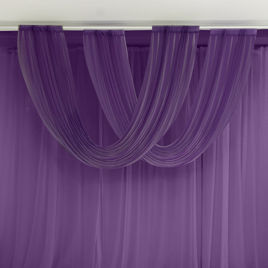 Purple Sheer Chiffon Valance Curtain 4ft x 5ft – Wedding Arch Drape with Rod Pocket, Voile Backdrop Panel