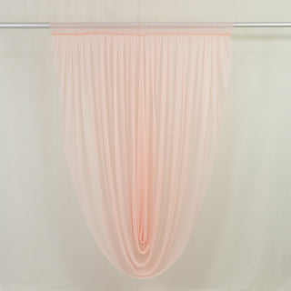 Pale pink sheer curtain panel hanging on a rod #whtbkgd