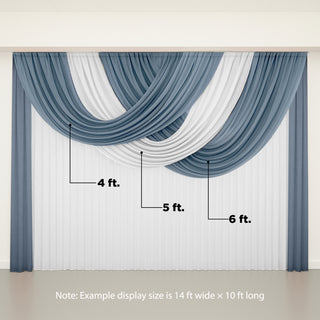 Blue and white draped curtain fabric hanging elegantly.