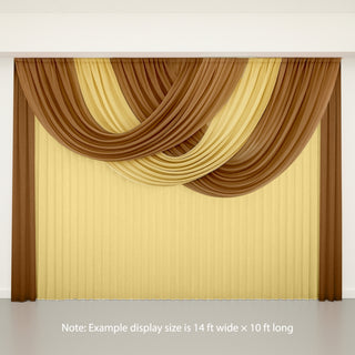 Elegant drapery in brown and yellow fabric for stage or event decoration.