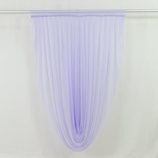 Lavender sheer curtain panel hanging on rod #whtbkgd