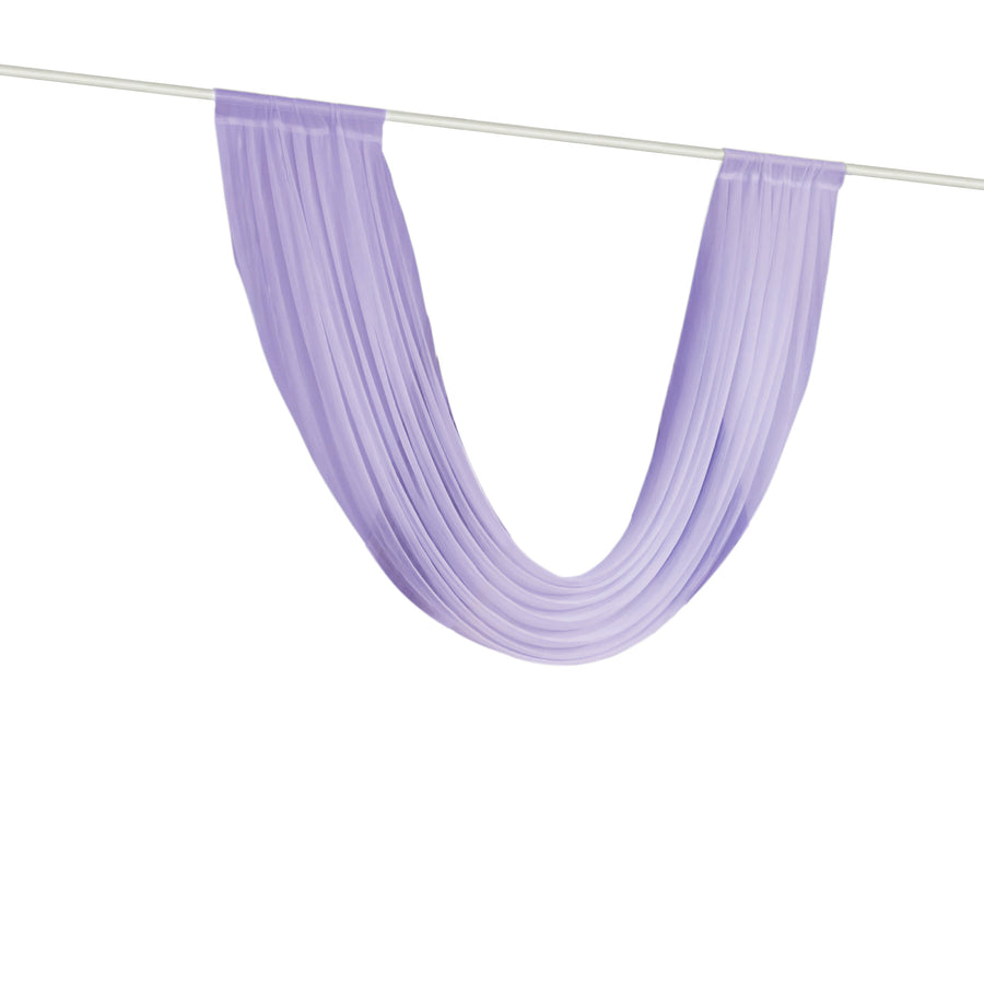 Lavender sheer curtain panel draped on rod